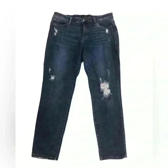 Judy Blue Womens 15/32 (Actual 38x29.5) Slim Fit Destroyed Blue Jeans Bootcut - Picture 1 of 6